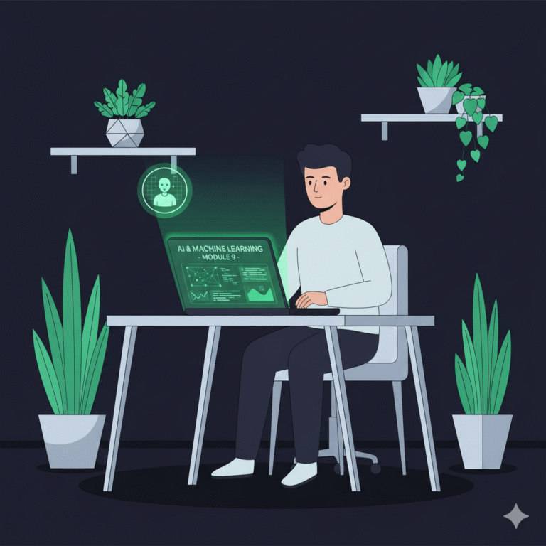 Student taking AI courses online to master ChatGPT and machine learning skills